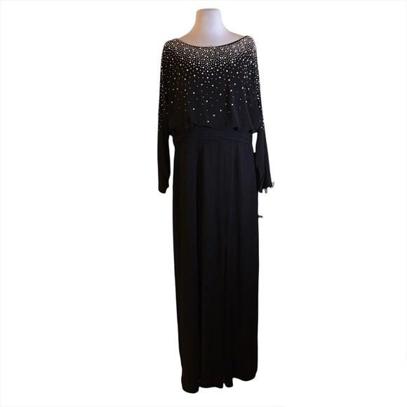 Betsy & Adam Womens Black Embellished Formal Dress Gown Plus 16W - Picture 3 of 12